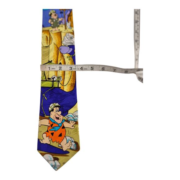 Vintage USA 1993 Blue Yellow Silk Tie Fred Flintstone Dino "Quittin Time" - Picture 3 of 3
